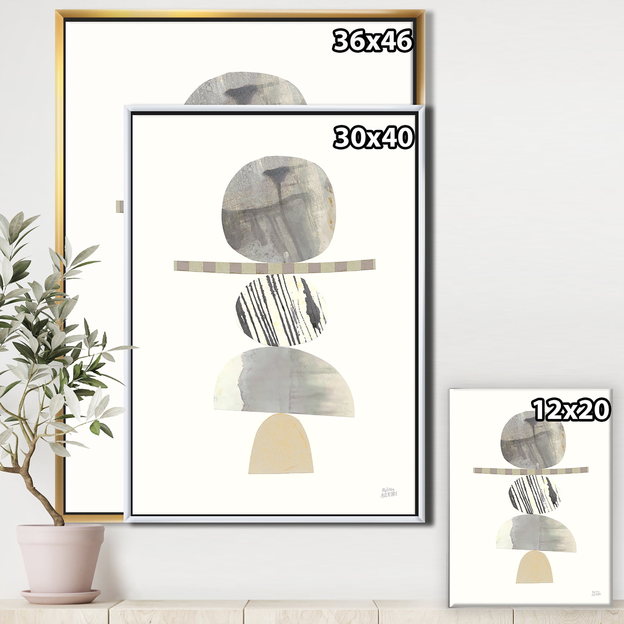 Designart ' Geometric Balance Neutral I ' Shabby Chic Framed Canvas