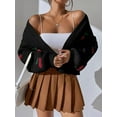 thumbnail image 2 of xiaxaixu Women's Open Front Knit Cardigan, Cherry Jacquard Long Sleeve Loose Sweater Cropped Jacket for Spring, Fall, 2 of 9