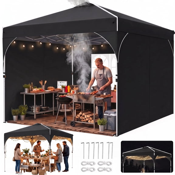 COBIZI 10x10 Pop Up Canopy Tent, Instant Canopy with-Push Center Lock, Air Vent, Removable Sidewalls and Reflective Strips, Outdoor Tent for Party, Camping, Beach, Market,Black