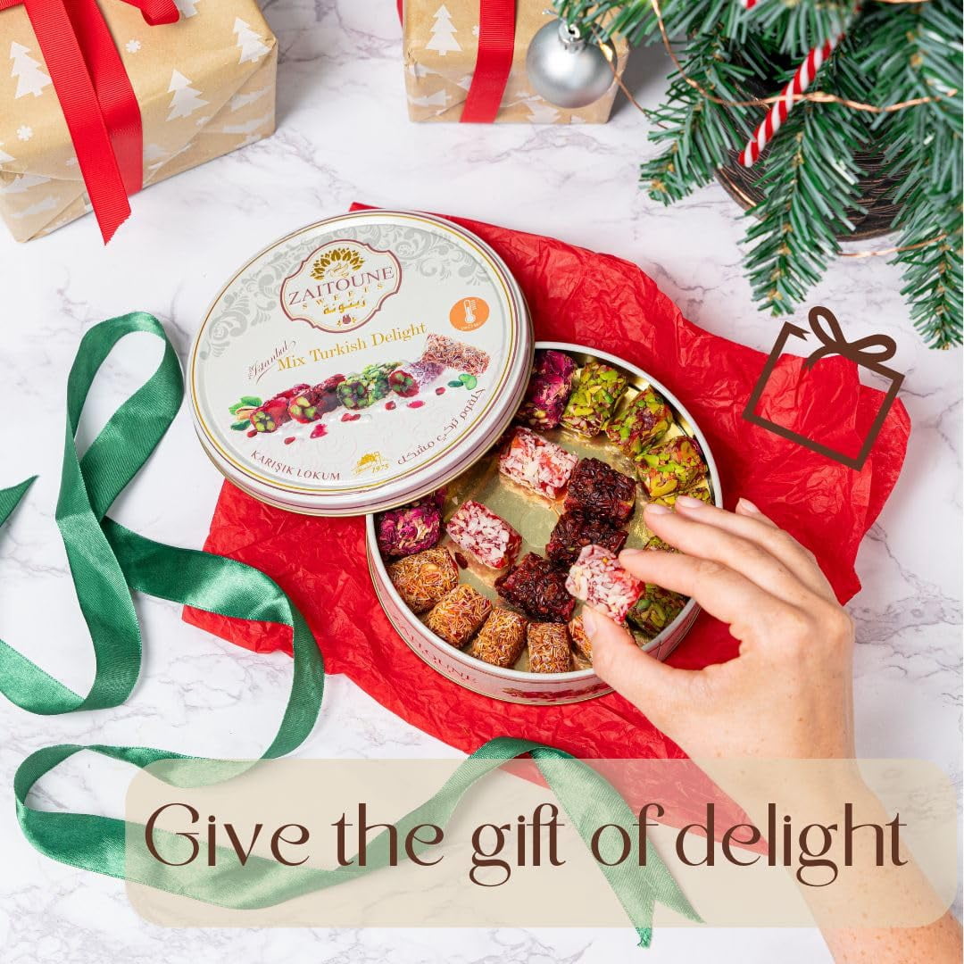 Zaitoune Turkish Delight Mix (Lokum), Pomegranate, Pistachio, Kataifi, Rose & Coconut, Individually Wrapped, 250g