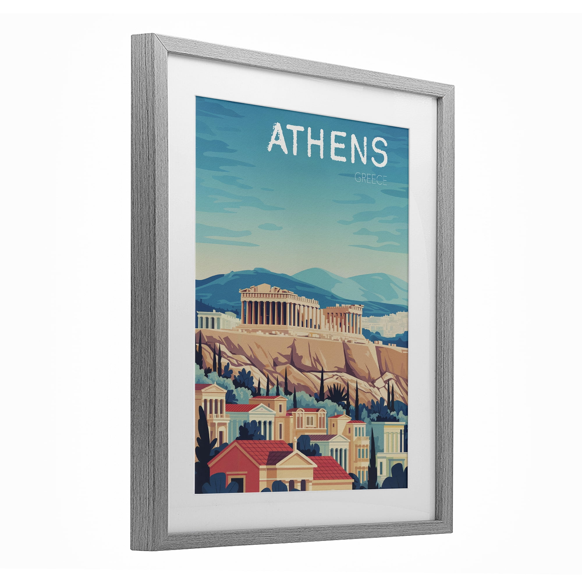 Stupell Industries Athens Topography Cityscape Gray Framed Print Under Glass, design by Andreas Magnusson