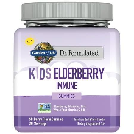 Garden of Life Dr. Formulated Kids Elderberry Immune Support Gummies, with Echinacea, Zinc, Vitamins C & D, 30 Servings