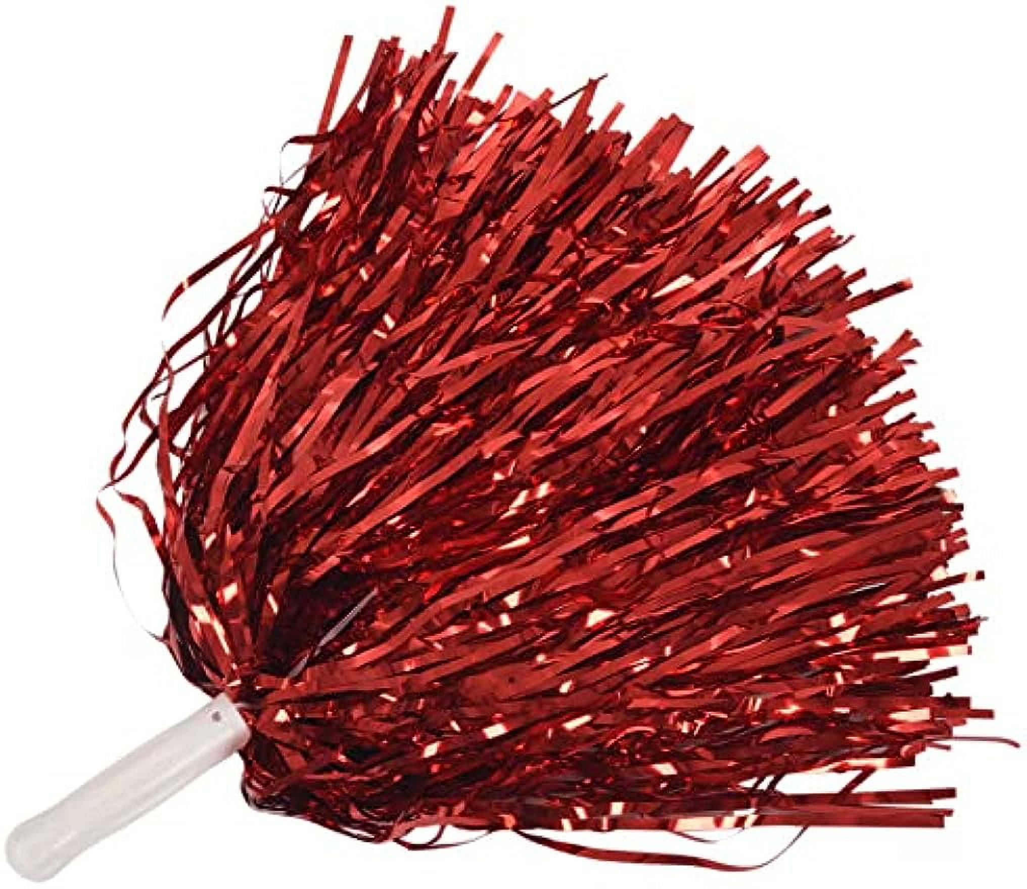 LINLIN 24Pcs Cheerleading Cheerleader Pom Poms, Metallic Foil Cheer Pom, Poms with Plastic Handle for Adults Kids Cheerleaders Party Red