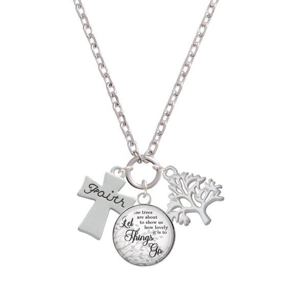 Delight Jewelry Silvertone Faith Flat Cross Let Things Go Fall Zoey Charm Necklace, 28"