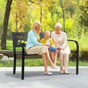 NiamVelo Patio Park Garden Bench Outdoor Metal Benches, 400 lbs Cast Iron Steel Frame Chair with PVC Mesh Pattern - for Park Yard Front Porch Path Yard Lawn Decor Deck Furniture, Black