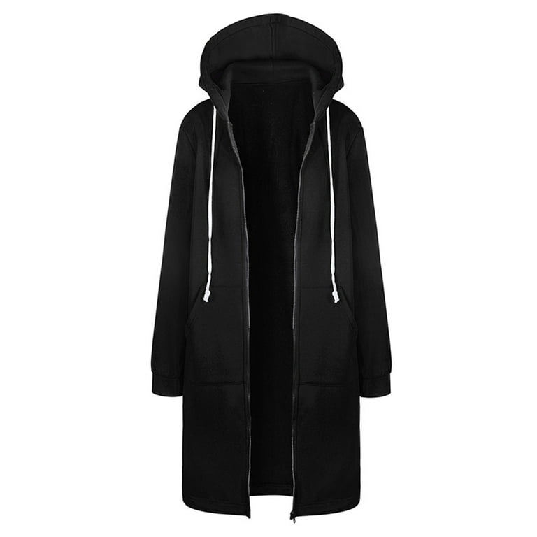Women Winter Plus Size Long Hoodie Coat Warm Hooded Jacket Zip Parka  Overcoats