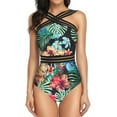 thumbnail image 4 of Women Swimsuits Tropical Floral Stripe Mesh One Piece Swimsuit Fashion,Black,M, 4 of 5