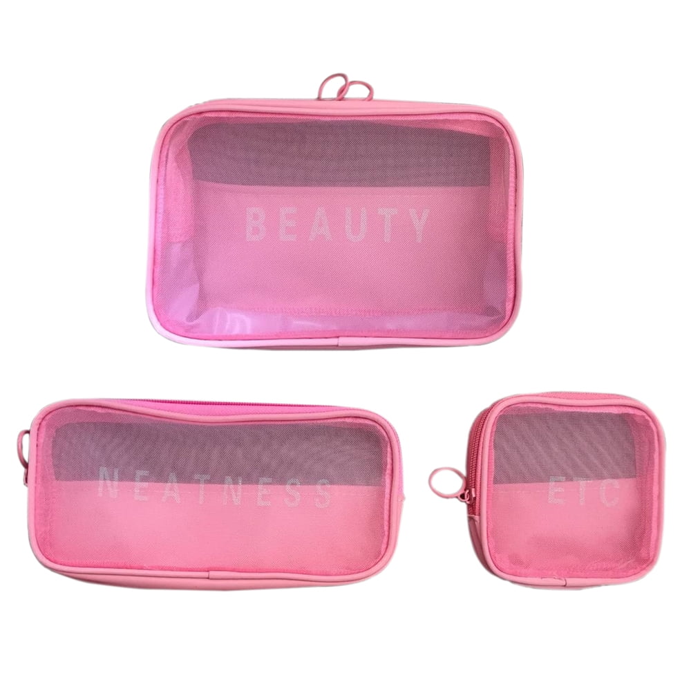 3 Pieces Mesh Cosmetic Bag, Makeup Bags, Zipper Pouch for Offices Travel Accessories, 3 Sizes