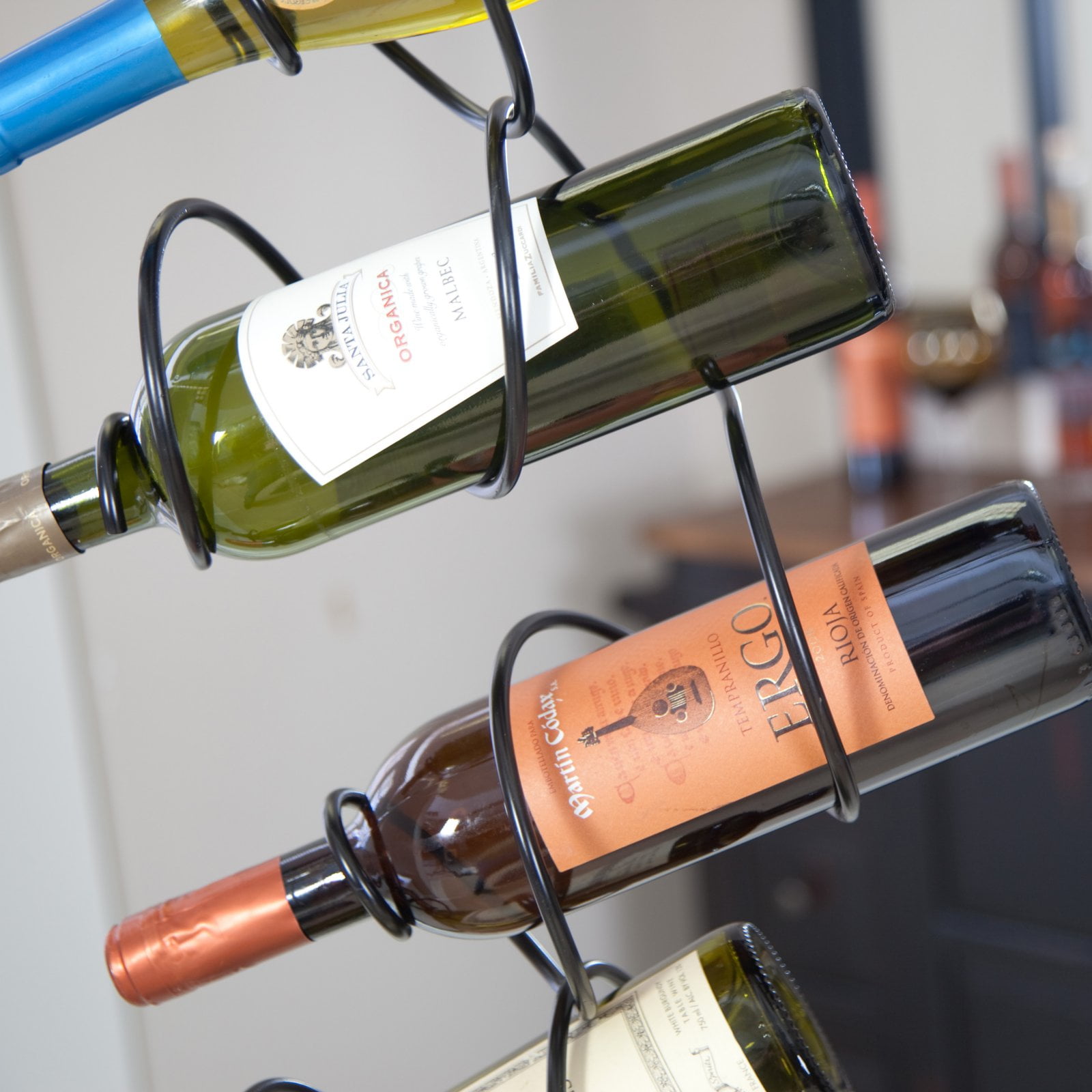 6Bottle Black Oenophilia Climbing Tendril Hanging Wine Rack Kitchen