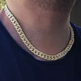 thumbnail image 2 of Men's 14K Gold Plated Cuban Chain Choker Diamond Dust w Diamond Cut Hip Hop Necklace 18" Inch, 2 of 8