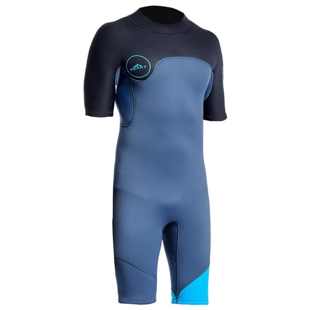 Traje de neopreno de goma de 2 mm para hombre, traje de baño de una pieza, traje de snorkel, equipo de buceo corto Azul y negro L