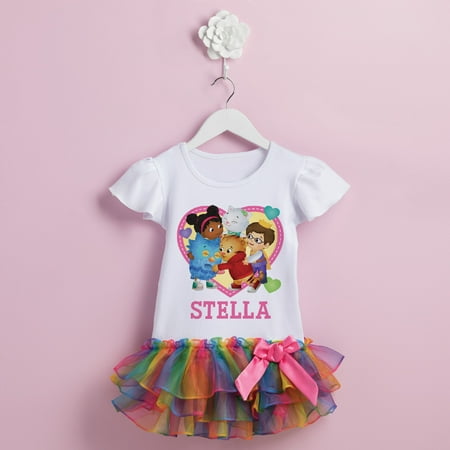Daniel Tiger and Friends Toddler Heart Personalized Rainbow Tutu Tee - 2T, 3T, 4T,