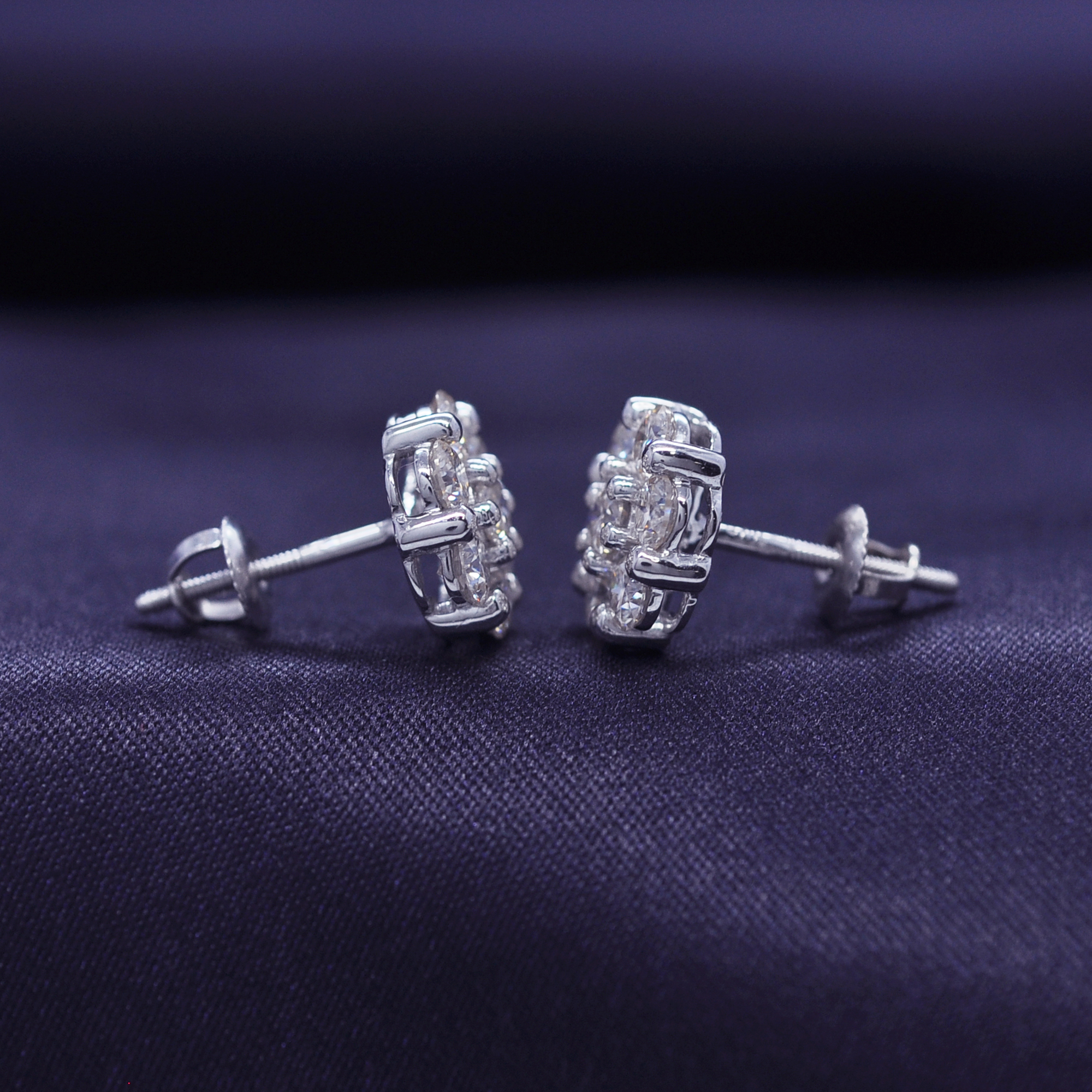 AFFY  1.40CT Moissanite Diamond Flower Cluster Stud Earrings for Women 14K White Gold over Silver