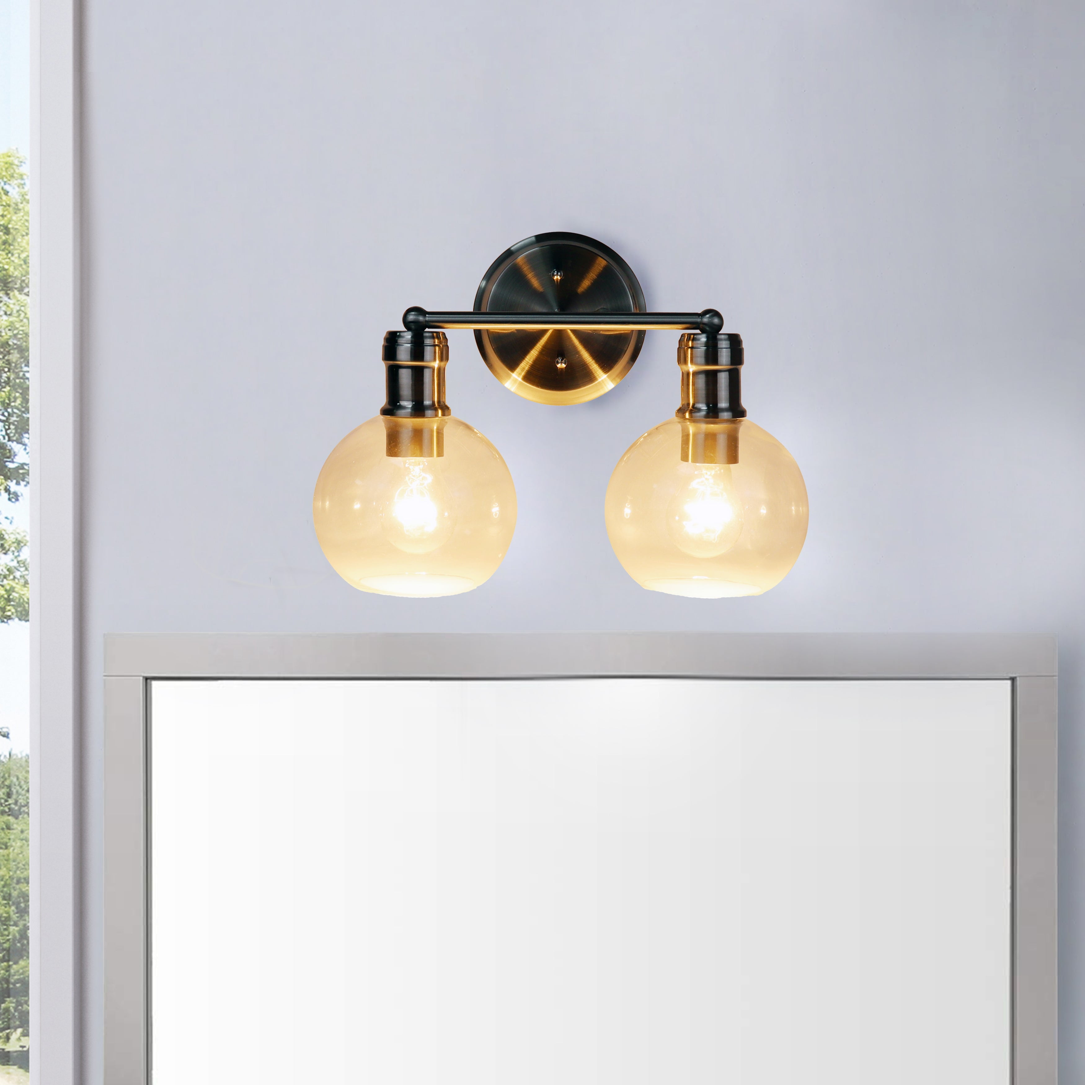 Radiance Goods Transitional Brushed Nickel 2 Light Vanity Bath Light 14" Wide