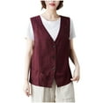 thumbnail image 2 of jjayotai Womens Cotton Linen Waistcoat, Casual Solid Vest Button Down V Neck Sleeveless Retro Cardigans Tops Red L, 2 of 4