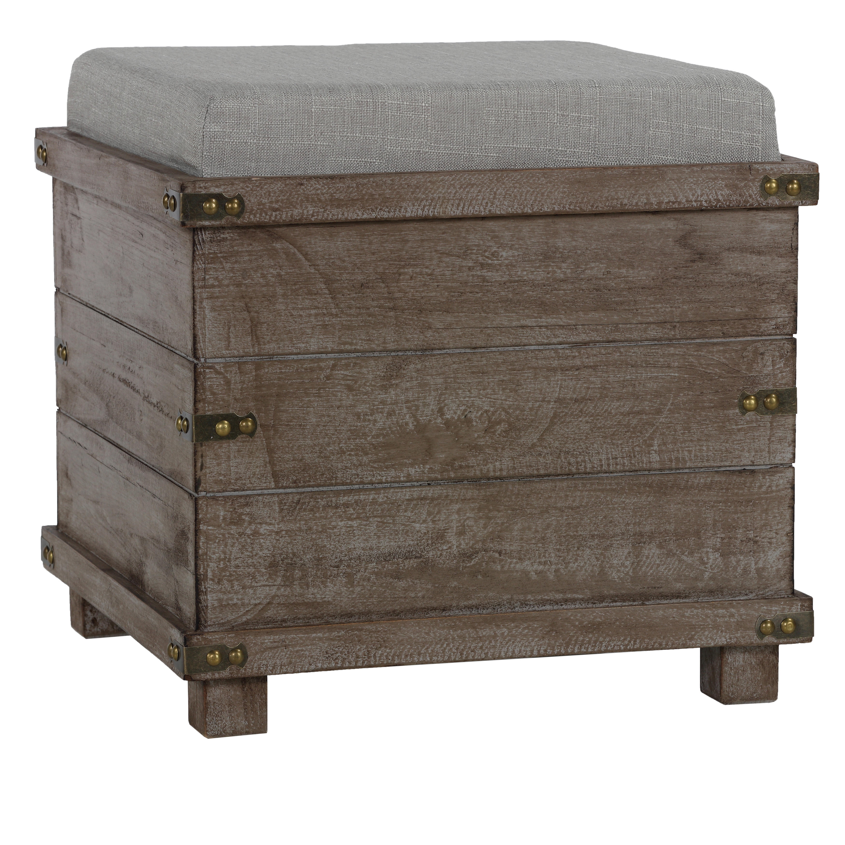 Cortesi Home Scusset Storage Chest Tray Ottoman in Fabric and Wood, Grey