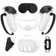 7 in 1 VR Accessories Compatible with Quest 3, Silicone Face Cover, Protective Lens Cover,5 Disposable Eye Cover, VR Cleaning Cloth, 2 Thumb Grips-White