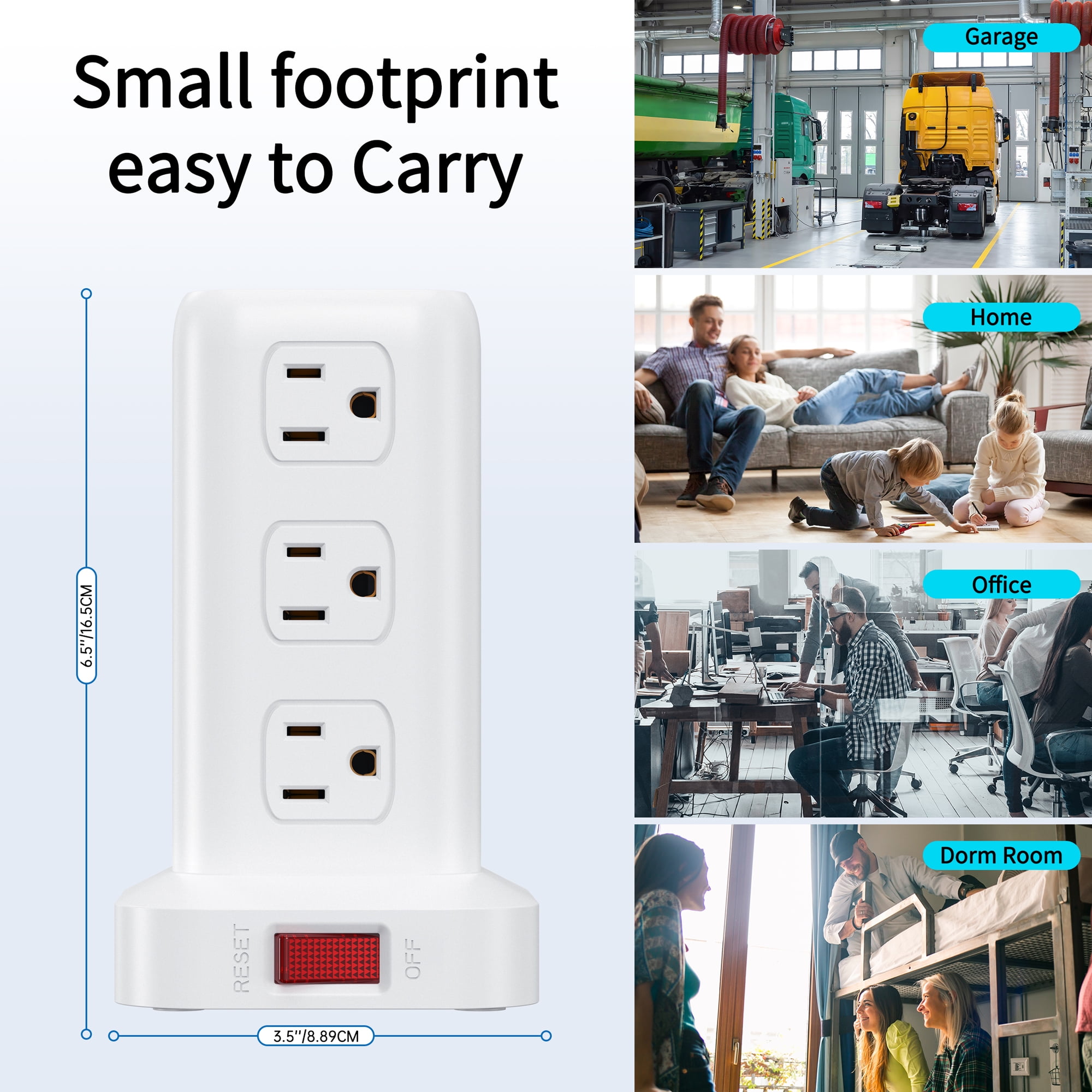 Power Strip Tower 12 Outlets with 4 USB Ports Surge Protector Electric Charging Station 6.5ft Cord, White