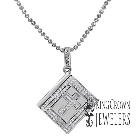 Real Diamond Mini Holy Bible Book Cross 10K White Gold Finish Unisex Pendent Charm Chain Set