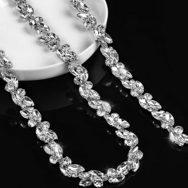3 Yards Crystal Rhinestone Chain Trim, Glitter Flower and Leaf Costume Decoration, DIY, Wedding Chain Sewing Glitter Trim