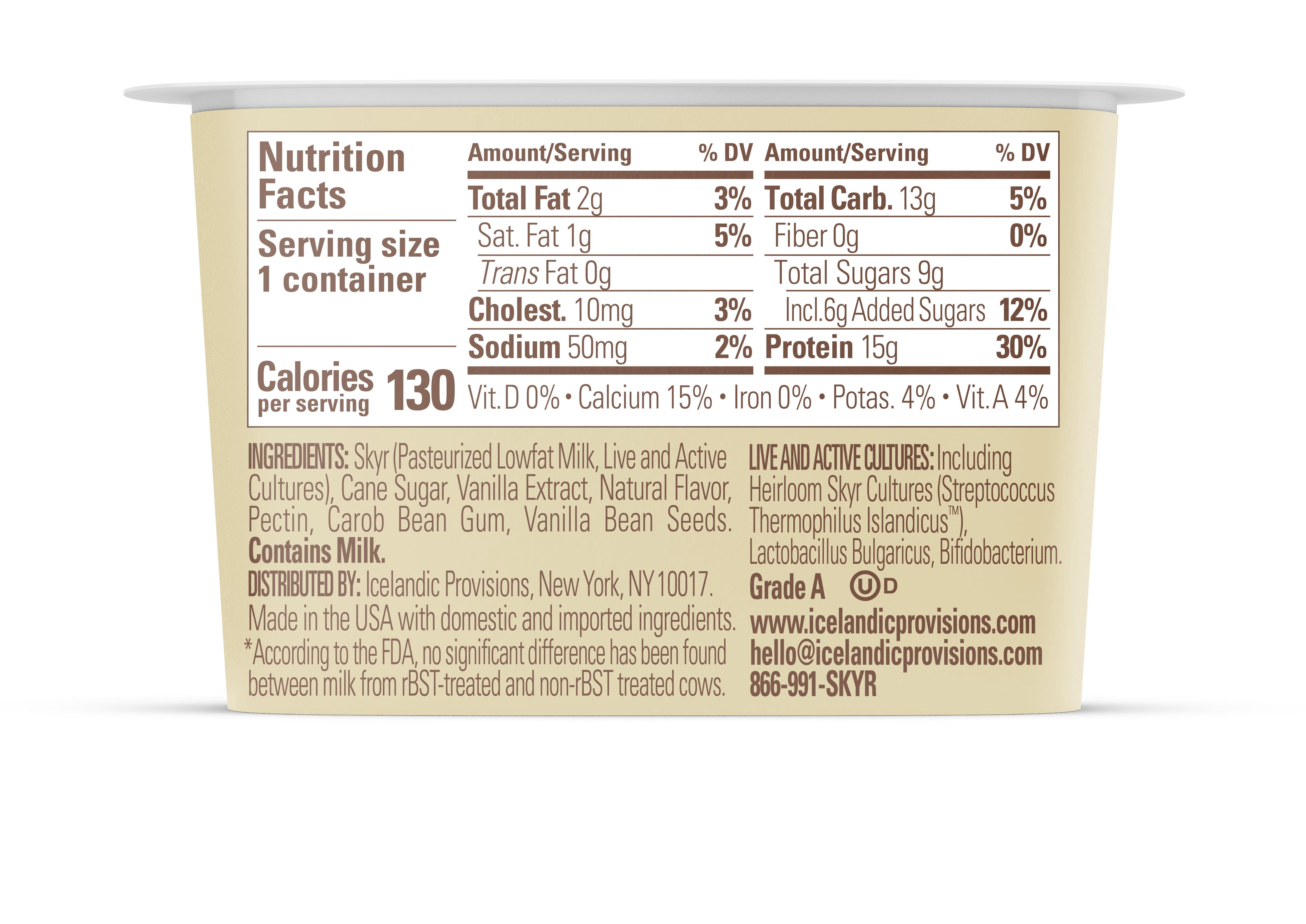 Icelandic Provisions Skyr, Vanilla Yogurt, 5.3 Ounce Plastic Cup