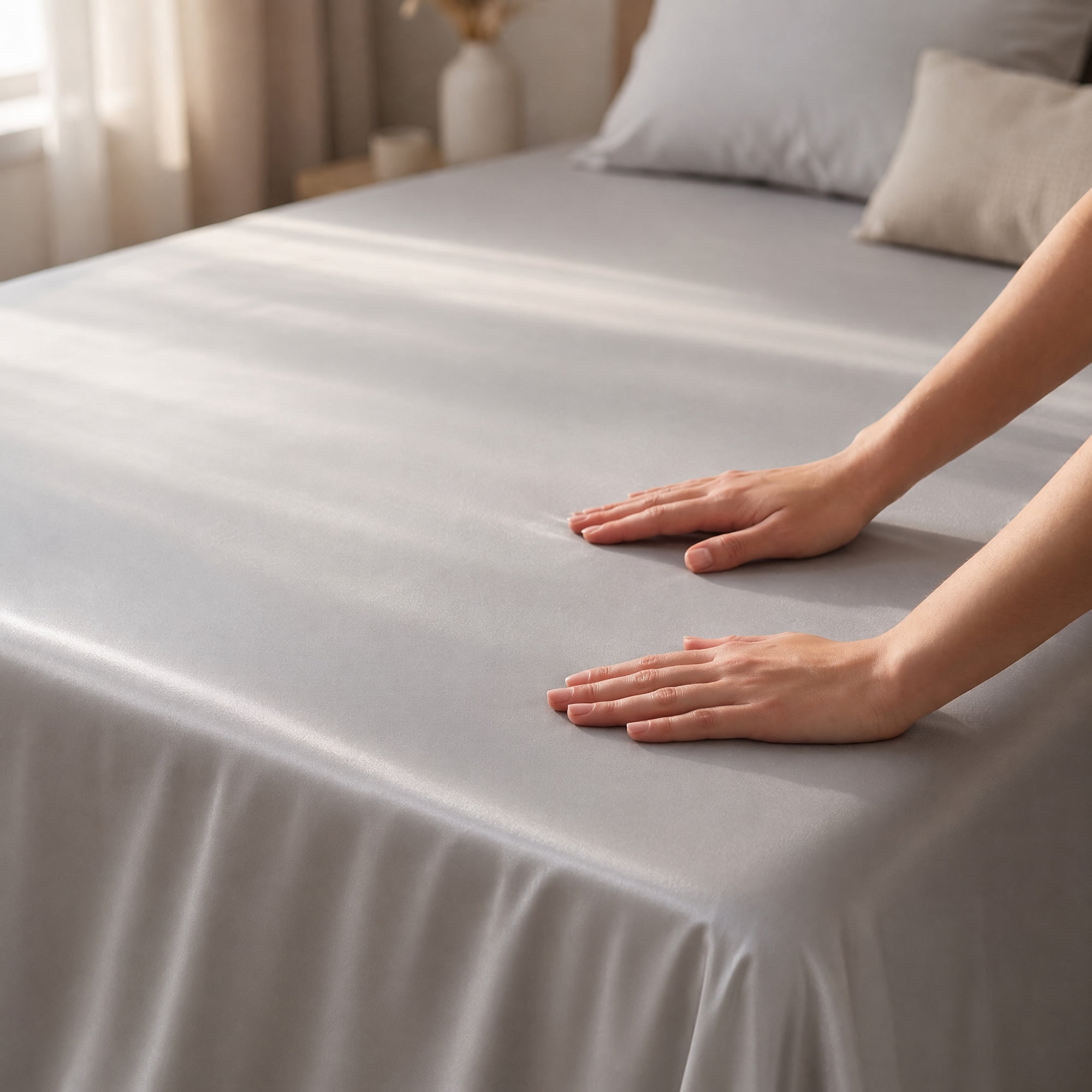 Unique Bargains Microfiber Ice SilkFlat Sheet Wrinkle Bedding Light Gray 79"x91"