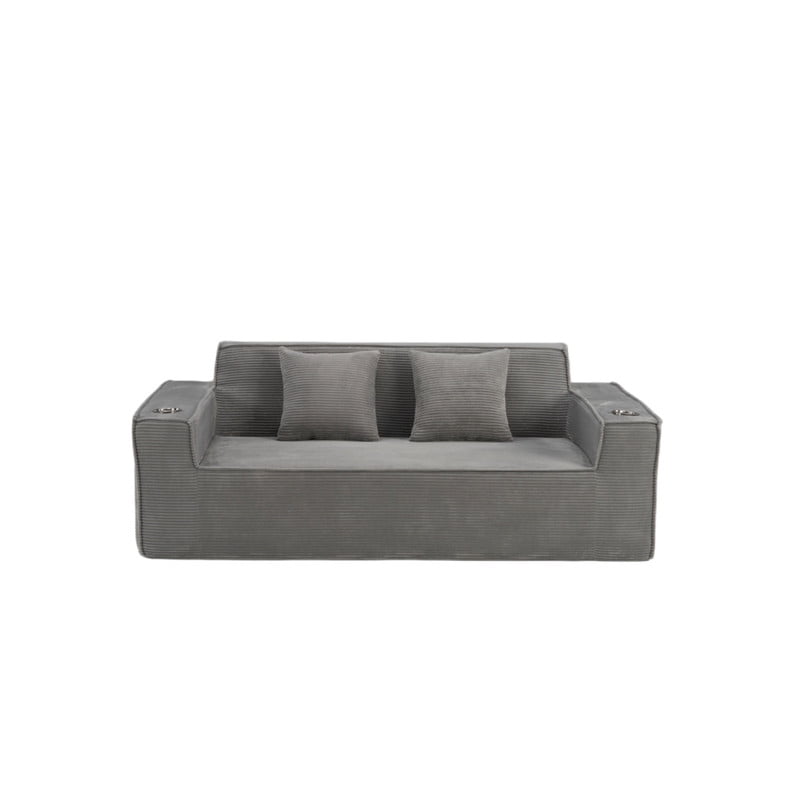 75'' Modern Boneless Loveseat Sofa Couch with 2 Cup Holders & 2 Pillows for Living Room, Corduroy Love Seat Couches with Deep Seat