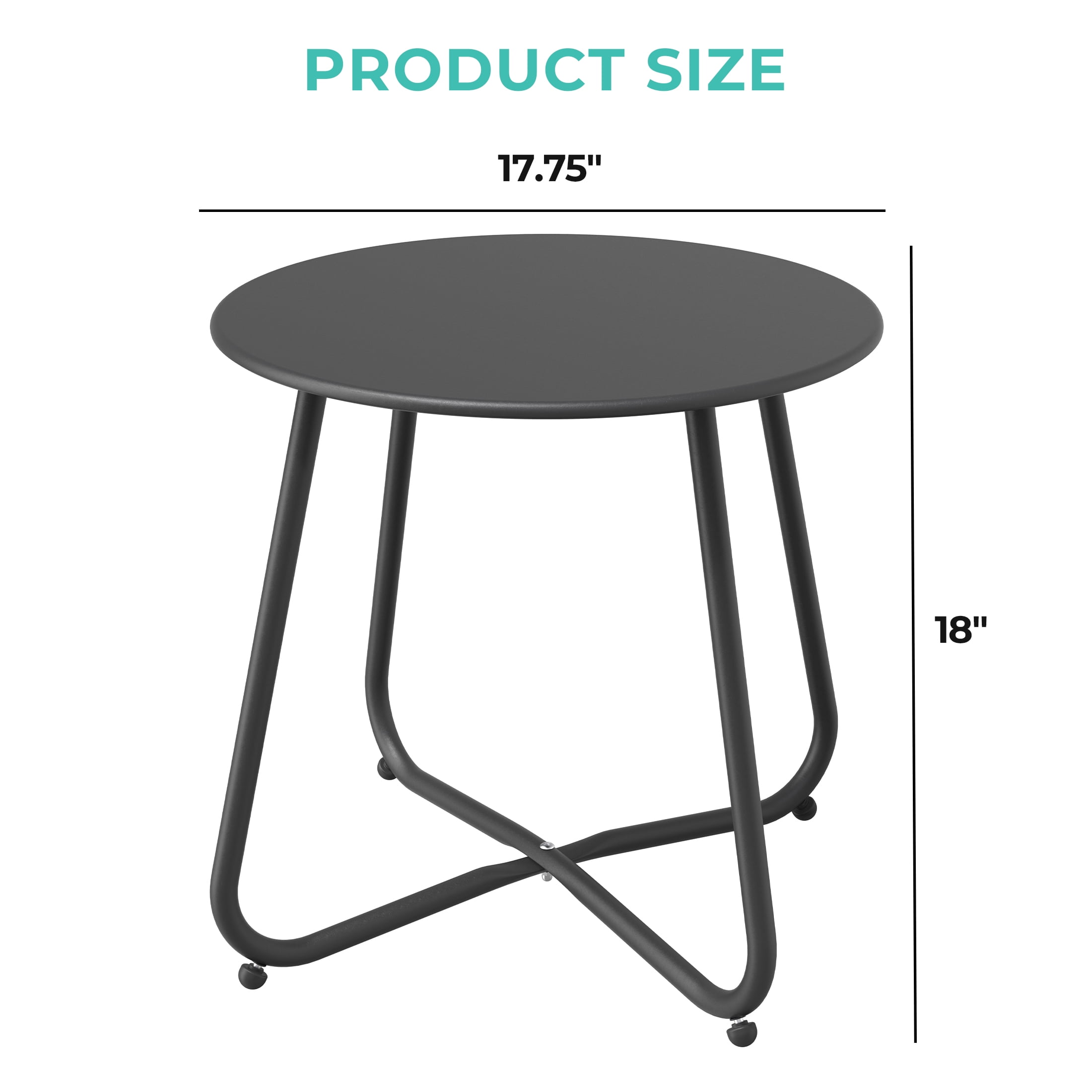 Grand Patio Outdoor&Indoor Steel Patio Side Table, Weather Resistant Outdoor Small Round End Table for Patio, Yard, Balcony, Garden, Living Room, Bedroom, Black