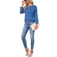 thumbnail image 6 of MOMOFEEL Long Sleeve Top for Woman Crewneck T-Shirts 3/4 Sleeve Tunic Tops For All Seasons (M9001 Blue S), 6 of 7