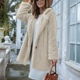 thumbnail image 5 of IROINNID Women's Mid-Length Shearing Jacket Notch Lapel Solid Color Long Sleeve Loose Button Thickened Plush Coat, Beige, 5 of 7