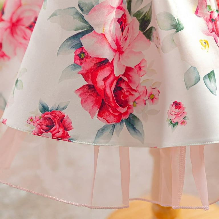 slim fit dress slacks Princess Rose Print Satin Bow Puff Wedding Dress P2851 – PreppyDress main image 1