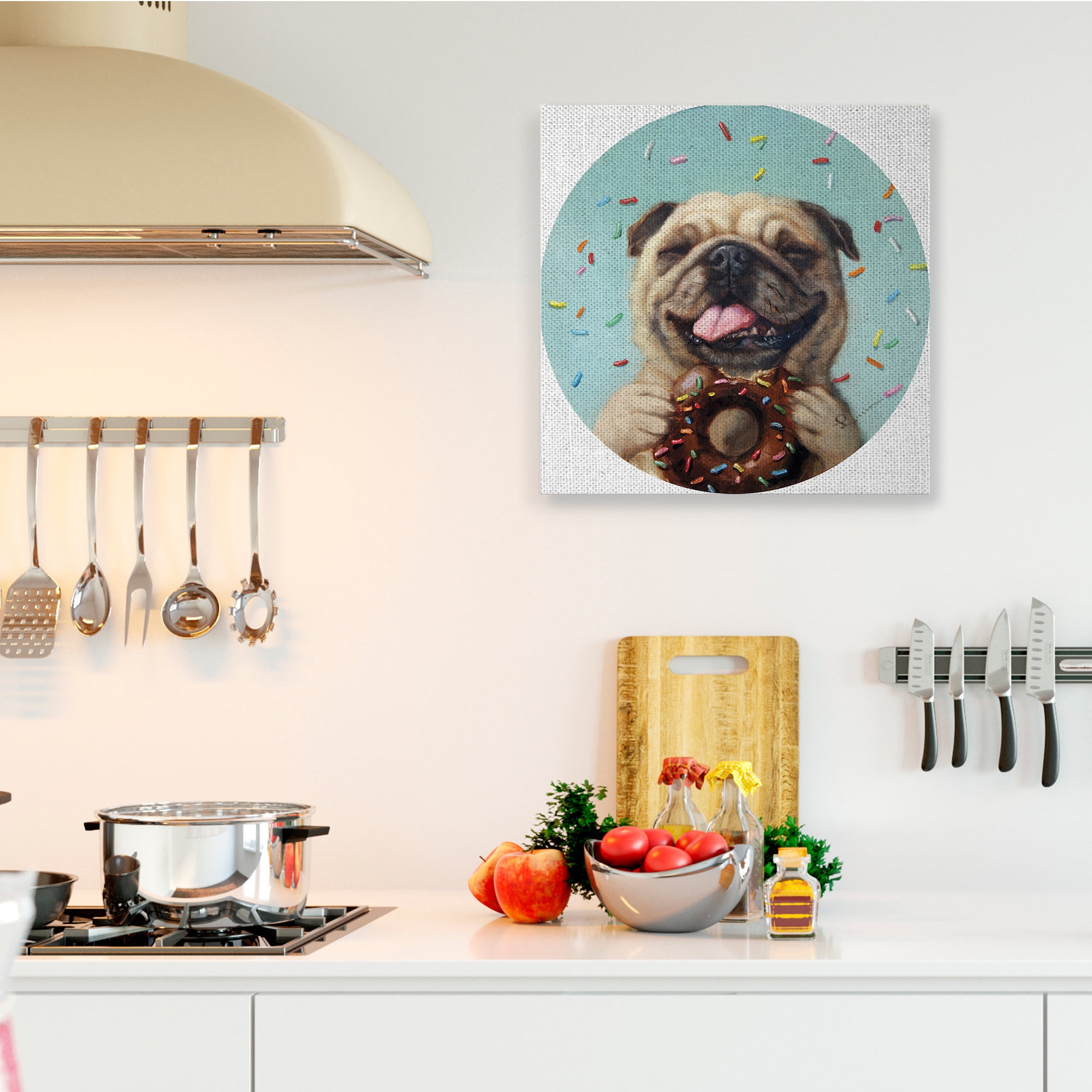 Stupell Industries Happy Pug With Sprinkle Donut Pet Dog,36 x 36,Designed by Lucia Heffernan