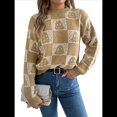 thumbnail image 3 of Suéter de Larga con Cuello Redondo para Mujer, Suéter Holgado de Punto, Tendencia de Otoño e Invierno, Tops Casuales de Moda. Caqui L, 3 of 10
