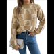 thumbnail image 3 of Suéter de Larga con Cuello Redondo para Mujer, Suéter Holgado de Punto, Tendencia de Otoño e Invierno, Tops Casuales de Moda. Caqui L, 3 of 10