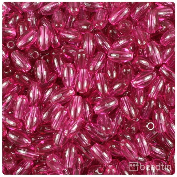 BeadTin Fuchsia Transparent 9mm Oat Plastic Beads (500pcs)