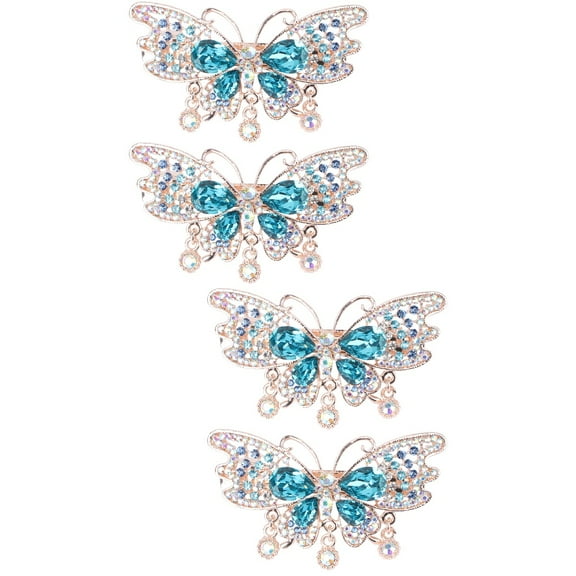 MLINS  2 Pieces Crystal Barrettes Women Hair Clips for Bows Girls Prong Women's Blue