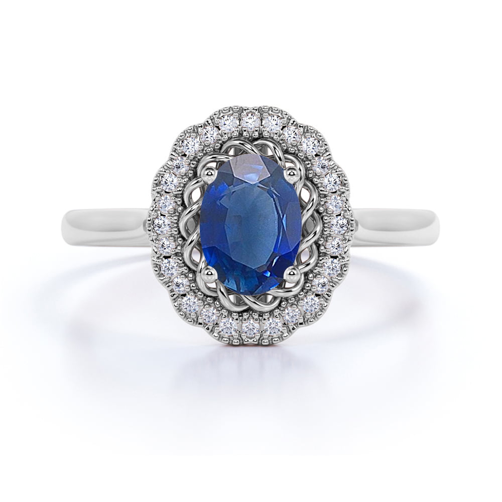 JeenMata - 1.5 ct - Oval - Antique Ceylon Blue Sapphire Ring - Sapphire ...