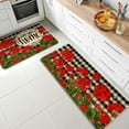thumbnail image 2 of Spring Summer Geranium Home Sweet Home Kitchen Rugs Set of 2, Red Floral Flower Kitchen Mats Decor, Buffalo Plaid Check Farmhouse Floor Door Mat Decorations - 17x29 and 17x47 Inch, 2 of 6