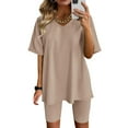 thumbnail image 2 of UAMVSH Two Piece Outfits for Women Casual Soft Short Sleeve Athletic Tops Sets with Biker Shorts Trendy Workout Sports Tracksuit(X-Large,Beige), 2 of 3