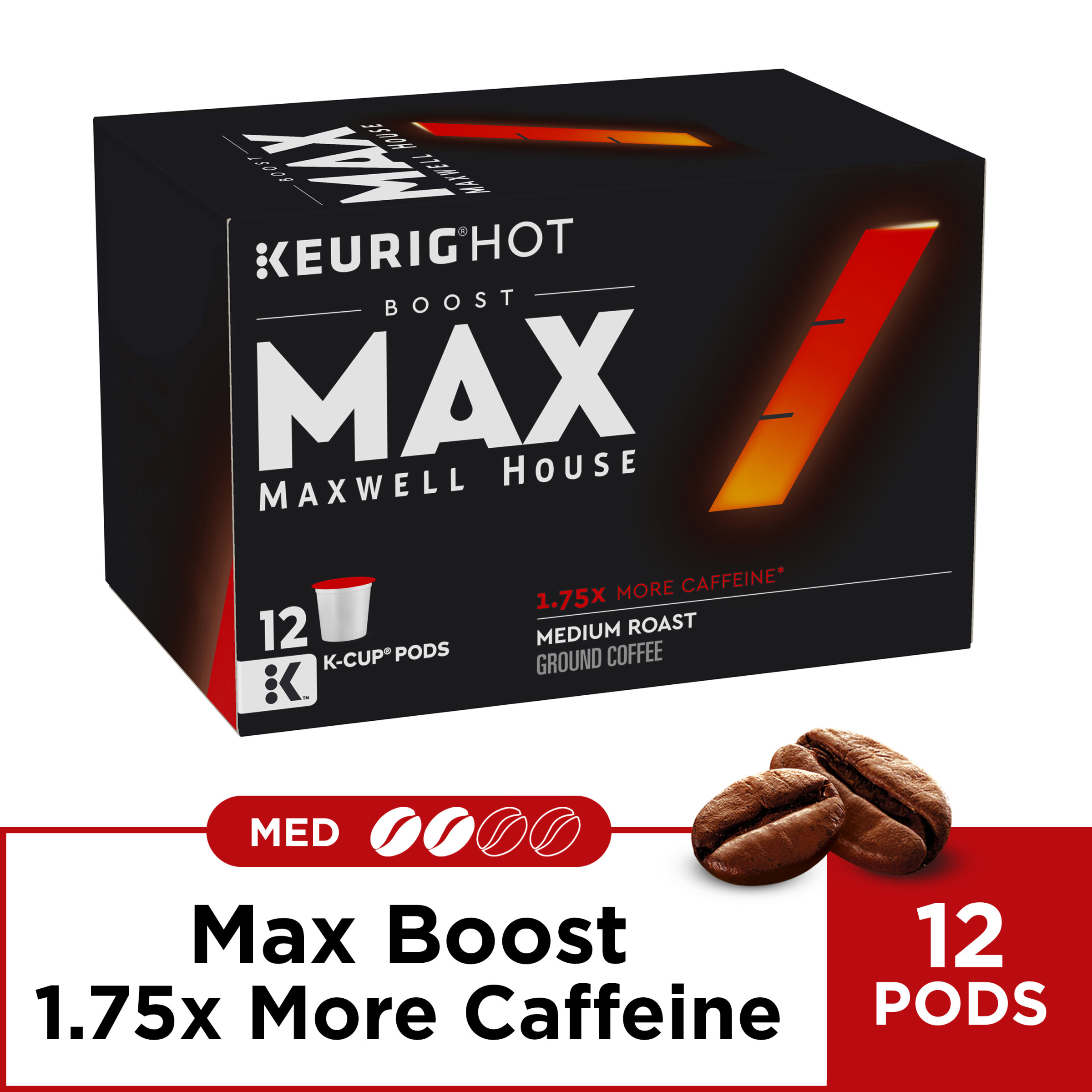 MAX Boost By Maxwell House Medium Roast 1.75X Caffeine Coffee K Cup