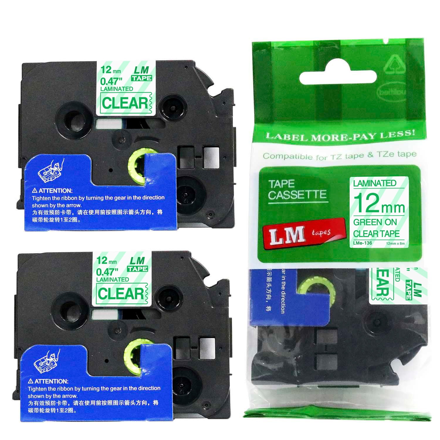 2PK Compatible with Brother PT-2730 TZe-233 TZ233 12mm Blue on White Label Tape 