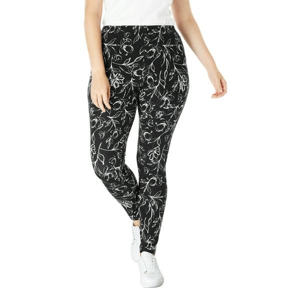 Woman Within Plus Size Stretch-Cotton Knit Pull-On Printed Leggings