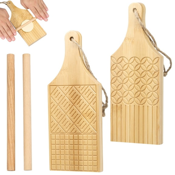 Austok 2 Pcs Wood Gnocchi Board Cavatelli Pasta Maker Reusable Pasta Making Tools Gnocchi Board with Different Engraving Patterns Easy to Store Pasta Making Tools for Pasta Kitchen