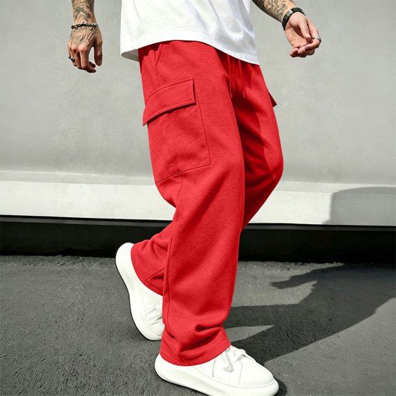 Mens Cargo Baggy Pants Wide Leg Open Bottom Long Sweatpants For Men Fall Fashion Straight Leg Joggers Pants