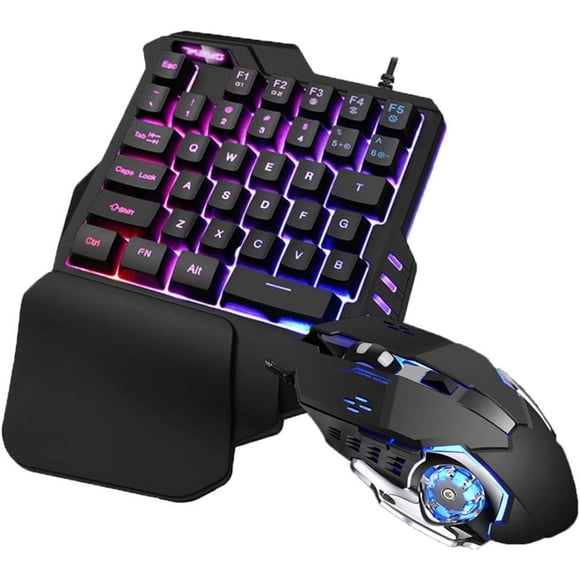 One-Handed Keyboard Small 35keys Gaming Keypad with Ergonomic Feel Wide Hand Rest RGB Colorful Backlight for Computer/PC/Desktop/Laptop with Mouse