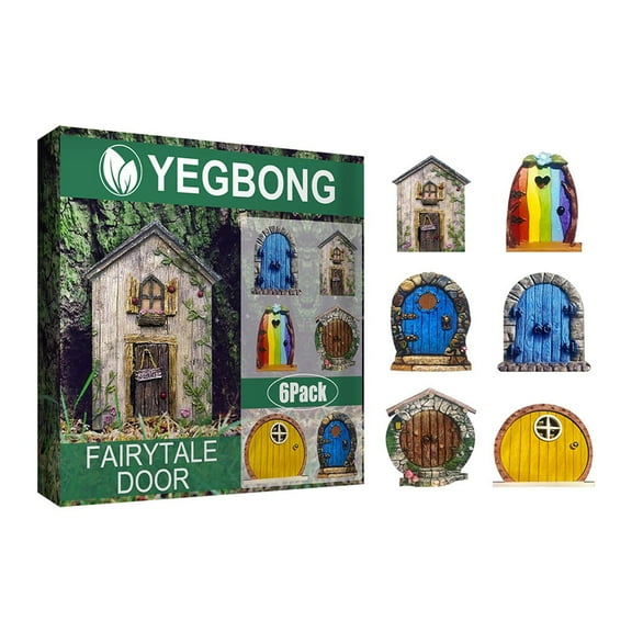 Miniature Fairy Door Set Garden Gnome Yard Art Sculpture Home Decoration 6 Pieces Wooden Outdoor Whimsical Tree Fence Wall Decor