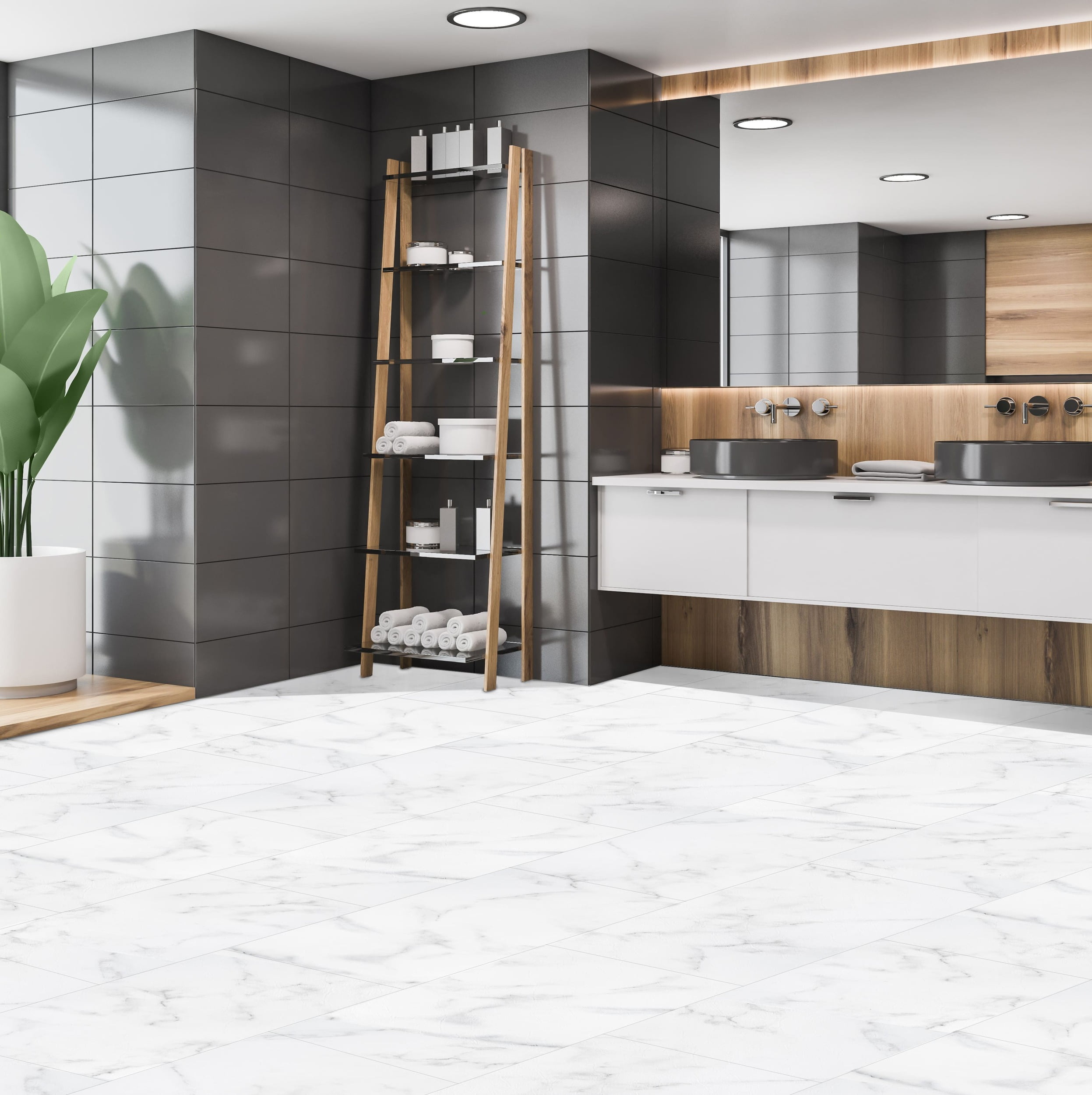 Achim Palazzo 12" x 24" 2mm Peel & Stick Vinyl Floor Tiles, 20 Tiles/40 sq. ft., Luxe White