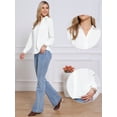 thumbnail image 2 of DARING DIVA Women's Button Down Long Sleeve V Neck Trendy Blouse M White, 2 of 6