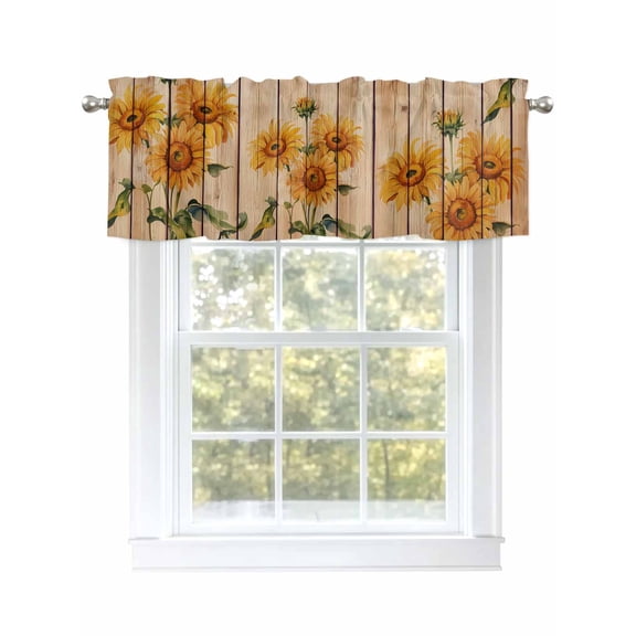Sunflower Valances for Windows, Rod Pocket Kitchen Valance Curtains - Soft & Washable Small Window Treatment for Living Room, Bathroom, Vintage Brown Wood Grain, 54x18inch