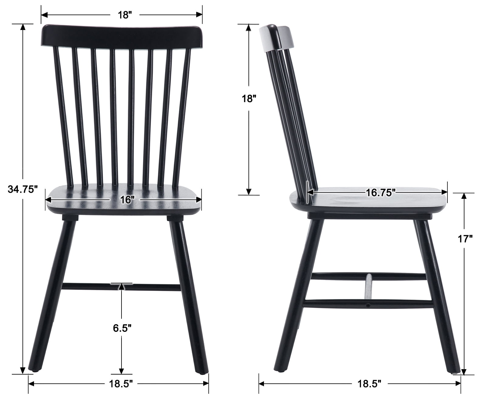 Dayalane Farmhouse Windsor Dining Chairs Set of 2, Solid Wood Spindle Back Dining Side Chairs, Mid-Century French Country Oak Kitchen Chairs for Dining Room Living Room Kitchen Restaurant, Black